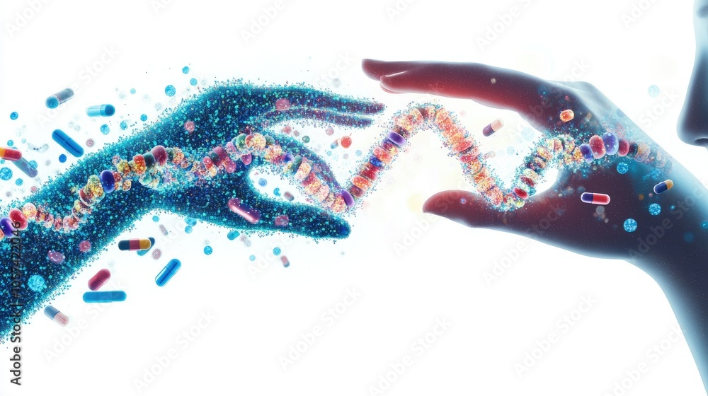 Poster conceptual banner of blockchain, ai, and multi-agent systems working together in personalized medici