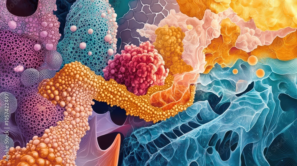 Aufkleber digital art of regenerative tissues forming from cellular structures, symbolizing biotech in healing