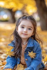 Fototapeta premium little girl in autumn park. Selective focus
