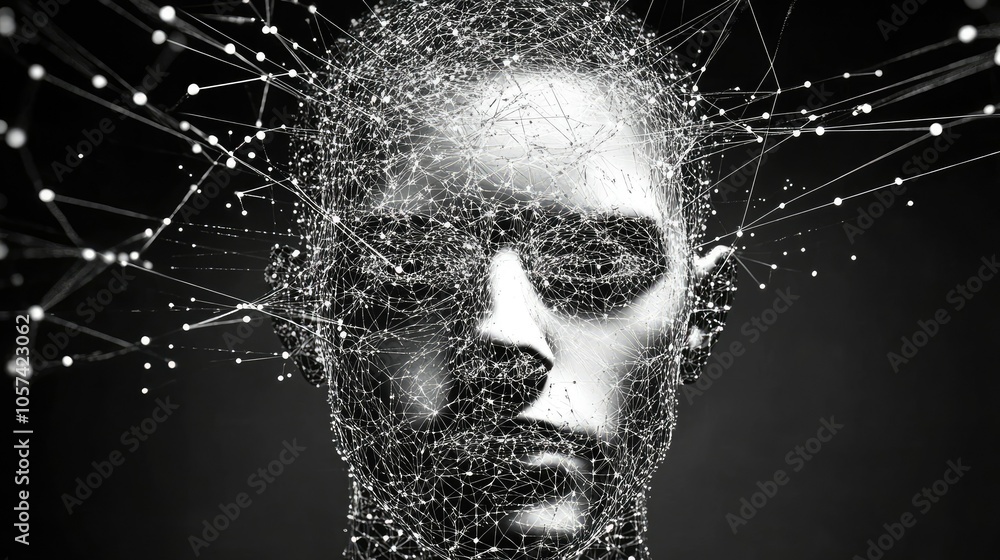 Aufkleber Digital human head with connected AI network lines, representing advanced artificial intelligence