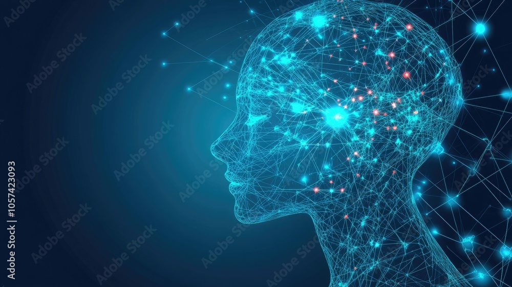 Leinwandbilder digital human head with connected ai network lines, representing advanced artificial intelligence