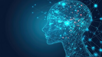 Digital human head with connected AI network lines, representing advanced artificial intelligence