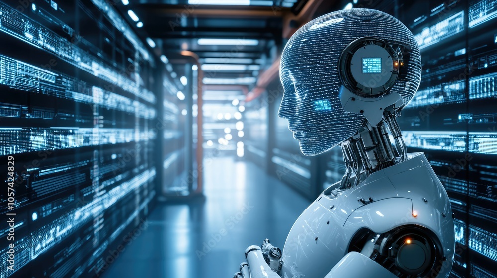 Aufkleber Futuristic AI-powered robotic brain processing data streams in a high-tech environment -