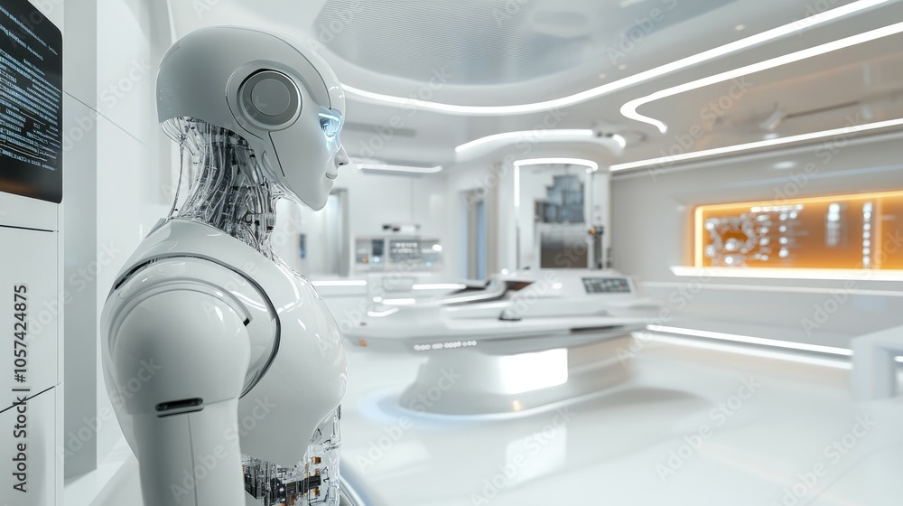 Fototapete Futuristic AI-powered robotic brain processing data streams in a high-tech environment -