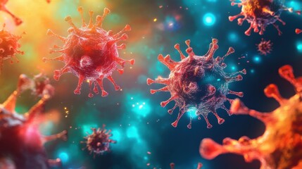 Microscopic view of the immune system attacking flu