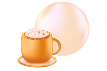 Cute 3D light beige cappuccino coffee cup isolated, transparent PNG. Coffee mug with glowing plastic texture. Great for cafe menu, delivery price, discount sale, commercial presentation.