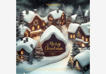 Holiday & Winter Templates: Christmas Village with Snowman, Lighted Sign & Merry Message Holiday Template Generative AI - Powered by Adobe