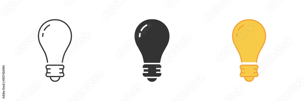 Poster lightbulb line and silhouette icon set. energy and illumination symbol. bright idea and power source