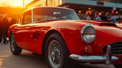 Classic Red Sports Car Close up Sunset