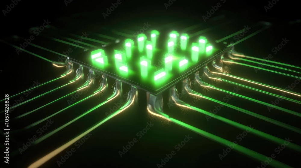 Aufkleber glowing ai chip with streaming data lines, neon lights illuminating its intricate structure