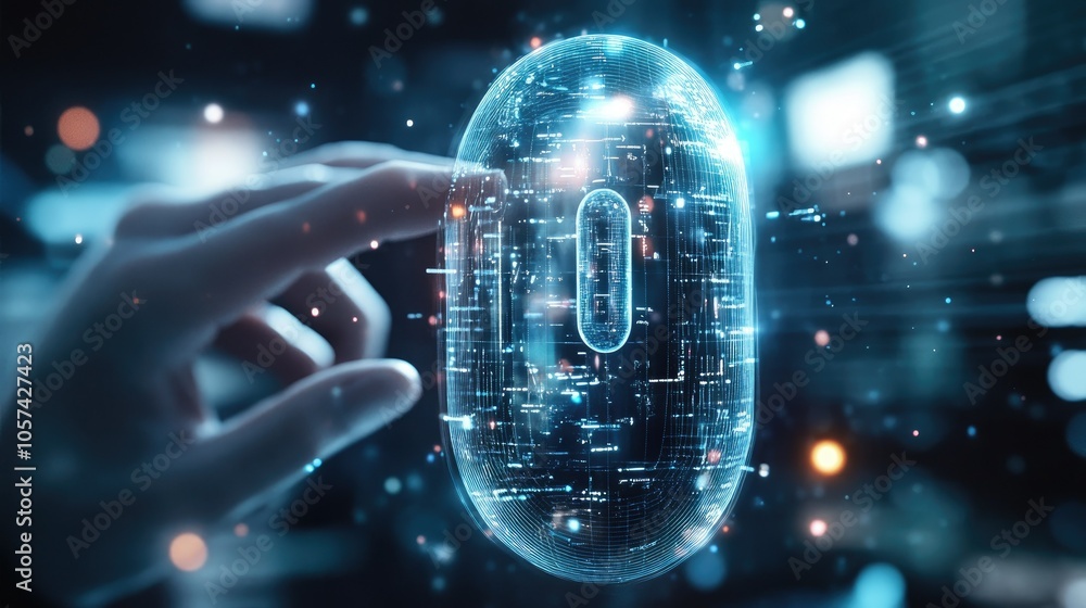 Poster high-tech pill concept, futuristic digital overlay representing ai integration in medicine