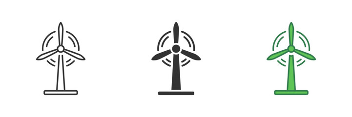 Wind Turbine Line and Silhouette Icon Set. Renewable Wind Energy Generator Symbol. Wind Power Turbine Sign. Editable Stroke. Isolated Vector Illustration © gentle studio