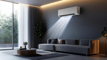 Modern Living Room with Air Conditioner and Sofa