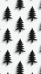Obraz premium Black Christmas tree pattern on white background, perfect for festive decor. This design adds modern touch to holiday celebrations and seasonal themes.