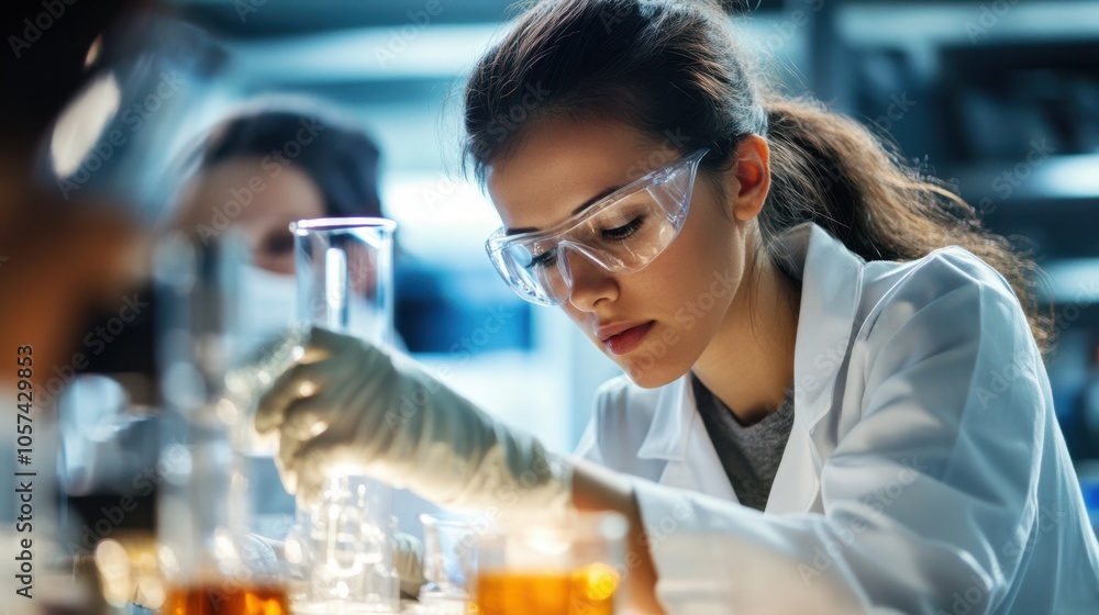 Poster scientists in a cutting-edge lab developing new materials