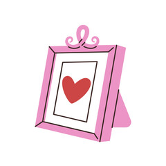 Pink girly photo frame with molding. Vector flat illustration isolated.