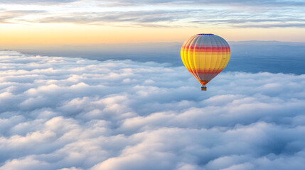 Obraz premium Colorful hot air balloons flying over mountain, Hot air balloon above high mountain at sunrise or sunset. 