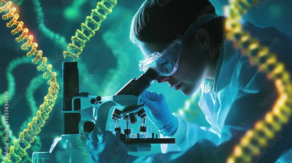 Poster scientist working with dna sequencing equipment in a sterile lab setting, analyzing genetic samples 