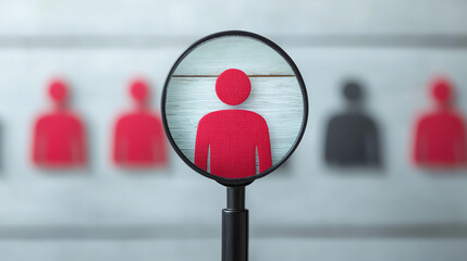 Magnifying glass highlighting job applicant skills, symbolizing targeted talent recruitment in HR