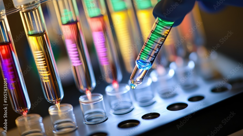 Poster team of scientists researching dna analysis with a focus on gene editing and biotechnology in a lab