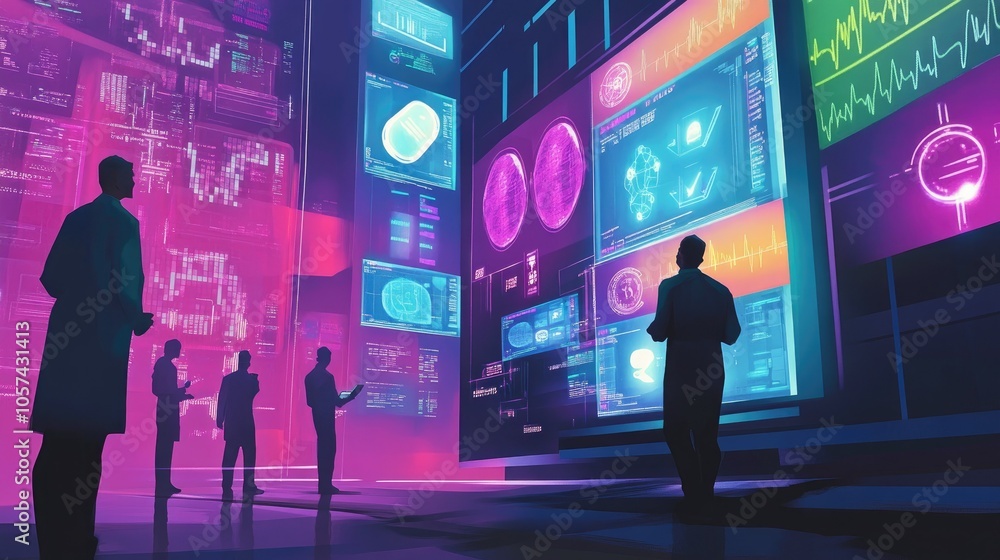 Aufkleber visual illustration of blockchain and multi-agent systems shaping personalized healthcare solutions