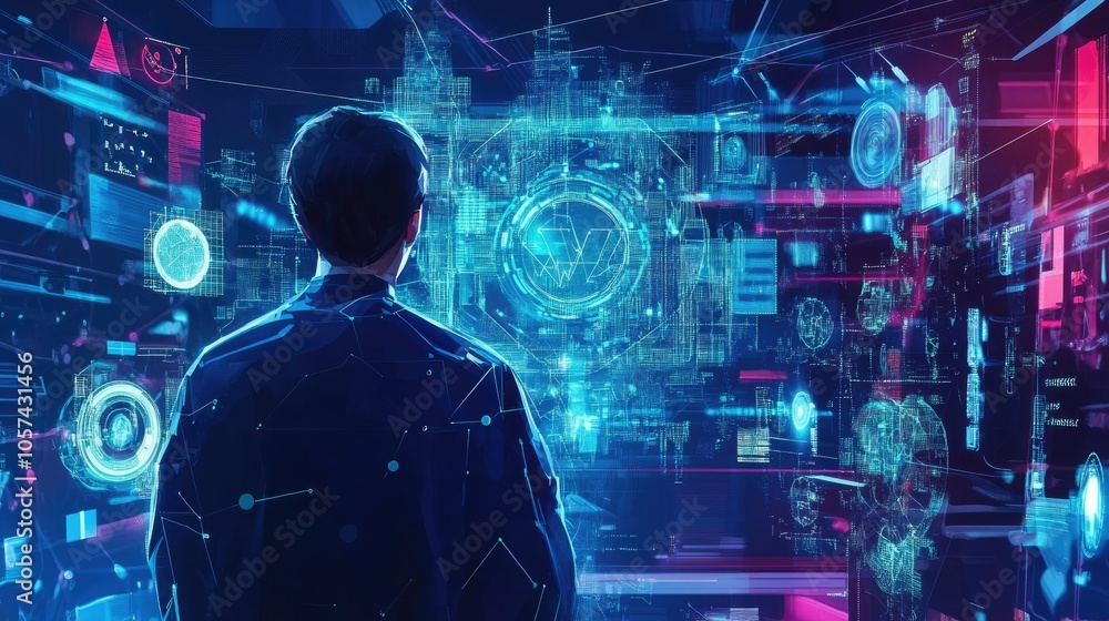 Poster visual illustration of blockchain and multi-agent systems shaping personalized healthcare solutions