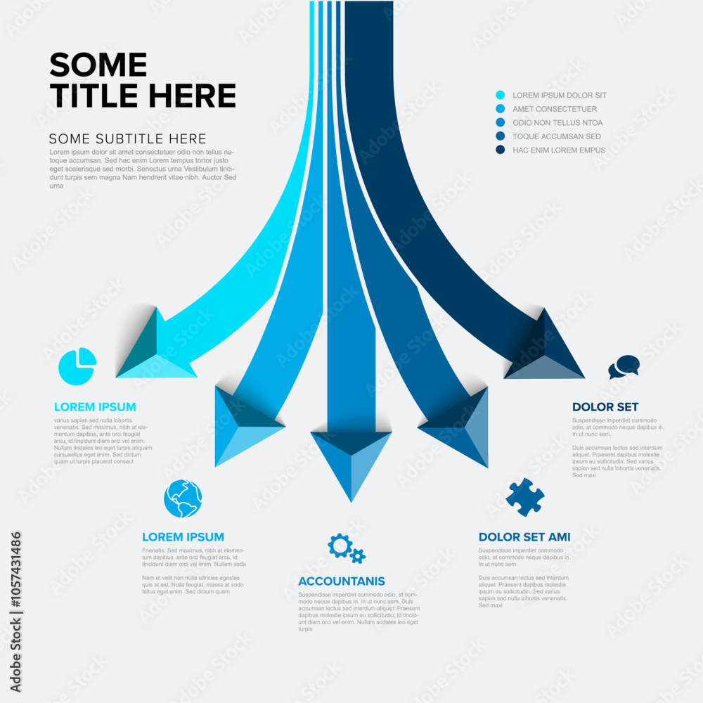 Poster vector light multipurpose infographic template with title and five blue elements options with big co