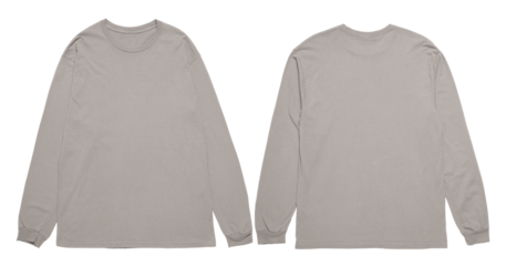 Two long sleeved gray shirts on white background suitable for fashion blog post or online clothing store advertisement.