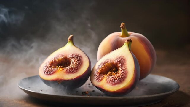 fig dessert on a black background, Generative AI.