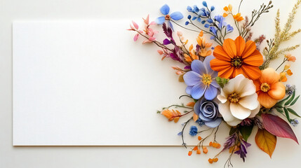 Elegant wedding card design featuring subtle pastel flowers and vibrant blooms
