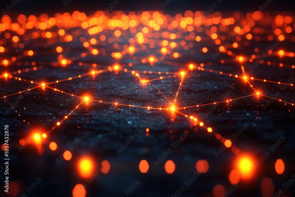 Aufkleber a digital representation of interconnected nodes resembling a network of lights.