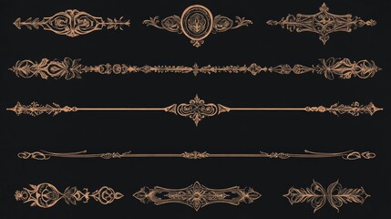 Collection of vintage decorative lines for text dividers or borders; intricate and classical, perfect for design projects.