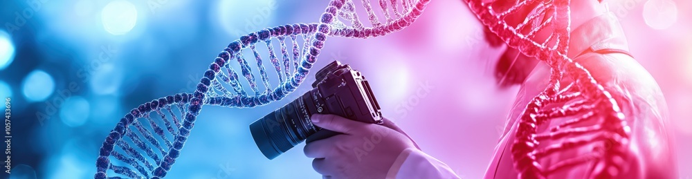 Poster close up view of a biotechnology research laboratory setting showcasing the digital analysis and stu