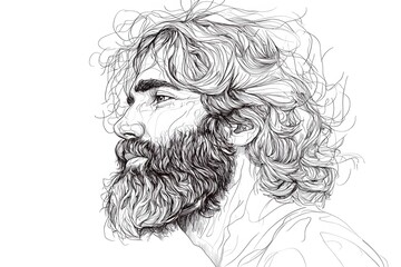 Fototapeta premium A Detailed Line Drawing of a Man with Long Hair and a Beard