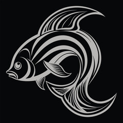 Sophisticated Fish Logo with Metallic Teal and Silver Wave Pattern.