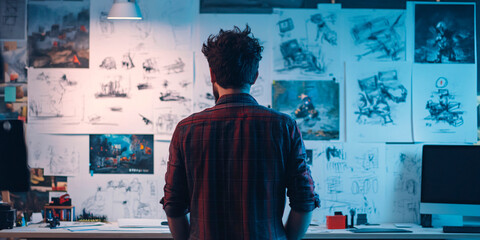 Game Designer Brainstorming New Concepts for Video Game