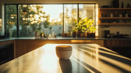 Minimalist Unity cup in modern sunlit kitchen for Kwanzaa