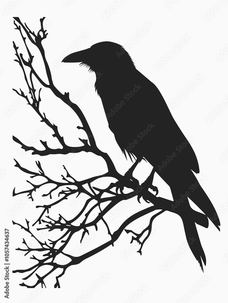 Poster black bird is perched on a branch. the bird is the only visible part of the image
