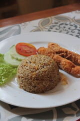 delicious fried rice with ebi furai fried shrimp