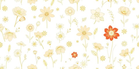 Abstract gold foil floral vector pattern in bold metallic colors with a Scandinavian flat style, botanical, golden, white