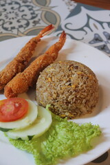 delicious fried rice with ebi furai fried shrimp