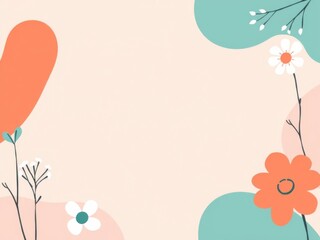 Abstract organic shapes background with hand drawn florals and trendy flowers in simple and stylish design, simple, abstract, background