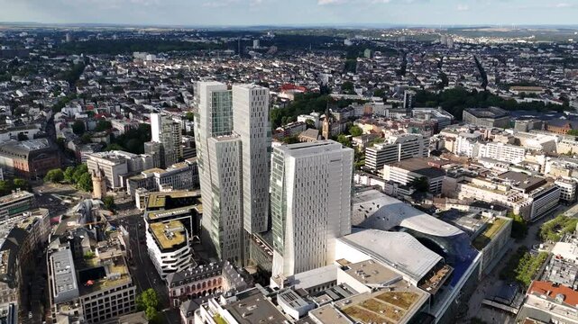 Aerial view of The Palais Quartier building complex in Frankfurt, Germany