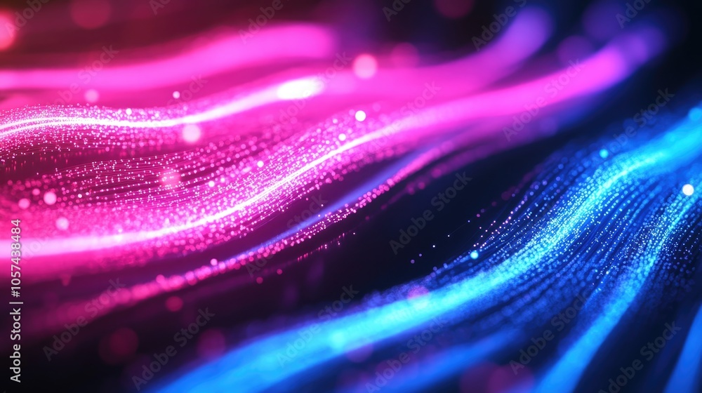 Aufkleber abstract background featuring glowing neon lines in pink and blue accompanied by bokeh lights repres