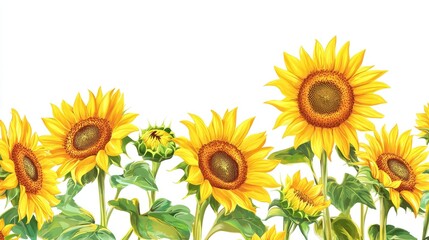 Obraz premium Vibrant sunflower field isolated on a clean background