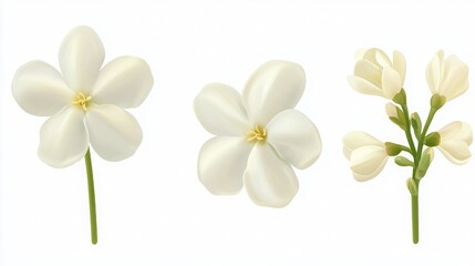 Fototapeta premium Isolated jasmine flower on a white background; highly detailed and realistic floral illustration