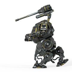 the war machine is walking for action on white background