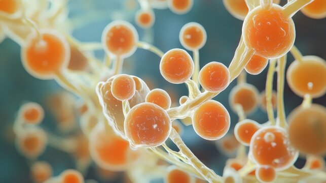 Microscopic perspective of candida auris fungus cells proliferating on a substrate