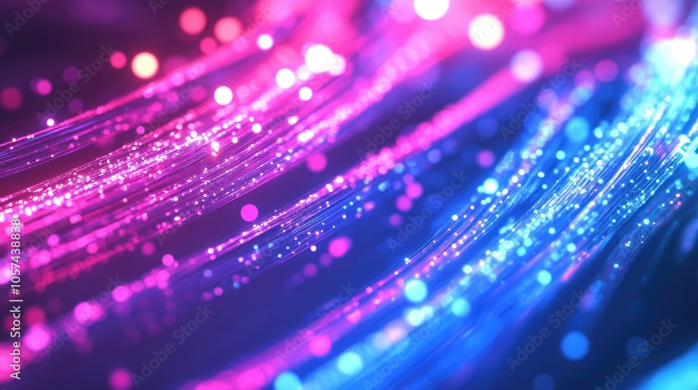 Aufkleber abstract background featuring glowing neon lines in pink and blue accompanied by bokeh lights repres
