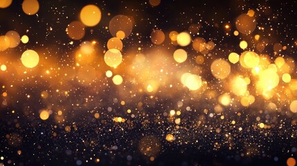 Obraz premium Golden Bokeh Lights on Dark Background Abstract Sparkling Lights Warm Color Tones Celebration Vibe